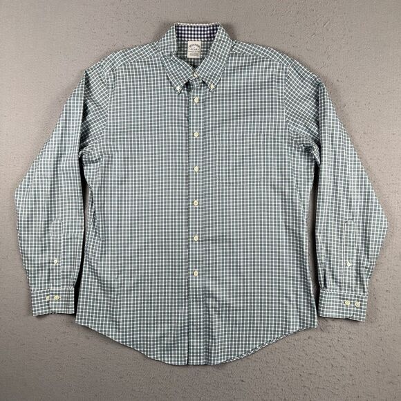 Brooks Brother The Original Polo Green Check Button Down Long Sleeve Shirt Men L - Picture 1 of 16